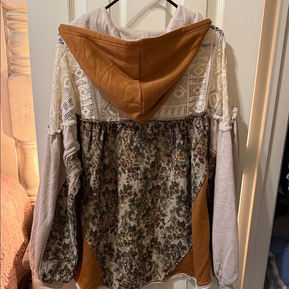 Oli & Hali Cream and Mustard Patchwork Zip Hoodie - Picture 4 of 7